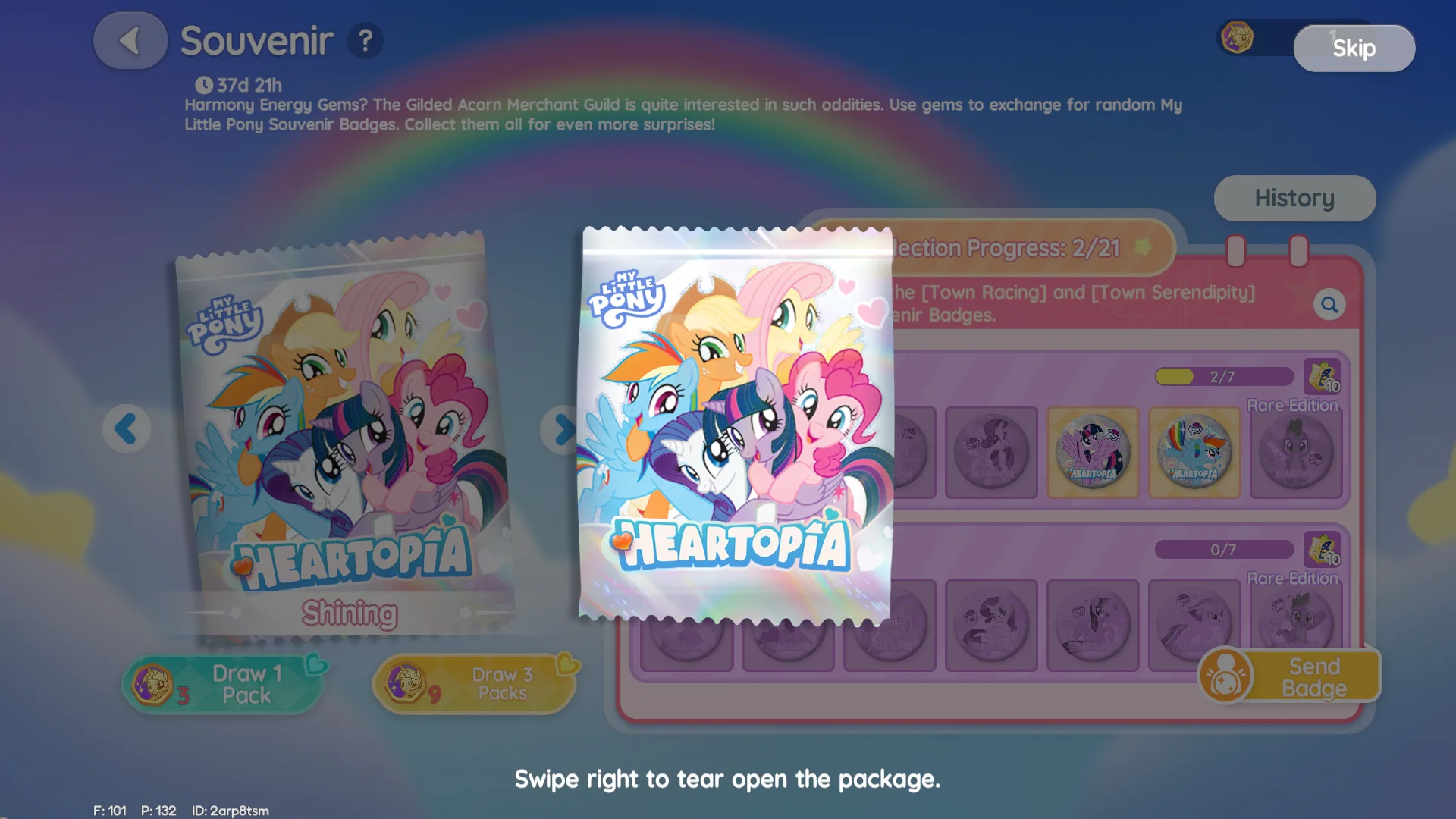 Opening a souvenir pack in the MLP event.